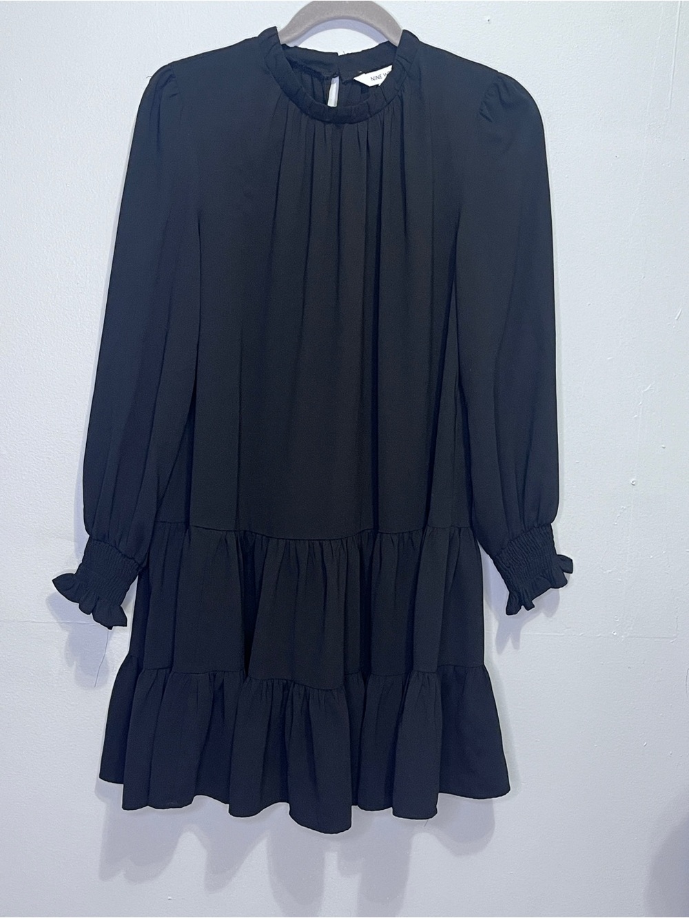 Nine West Black Long-Sleeve Ruffle Tiered Dress
